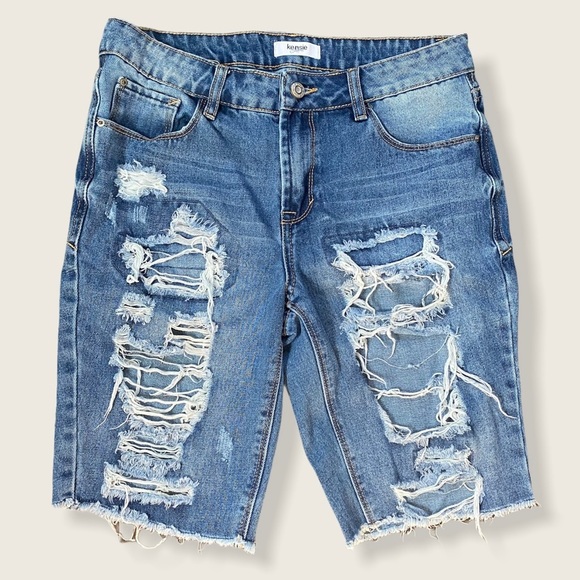 KENSIE JEANS Distressed Denim Bermuda Shorts - Size 2/26 - Picture 1 of 6